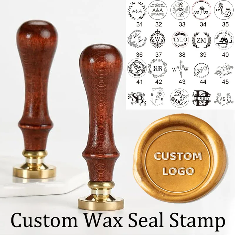 Custom brass wax seal Stamp with Wooden Handle, 2 Initial Ornament wreath,Vintage Reusable for DIY Wedding Invitation & Letters
