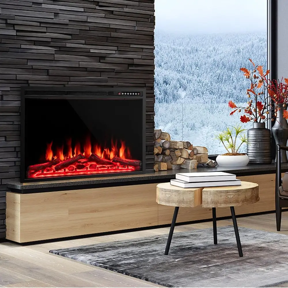 37-Inch Electric ireplace, Wall-Mounted and Reced ireplace Heater with 4 lame and Log Col, 5-Level lamand Brightn, Remote Contro