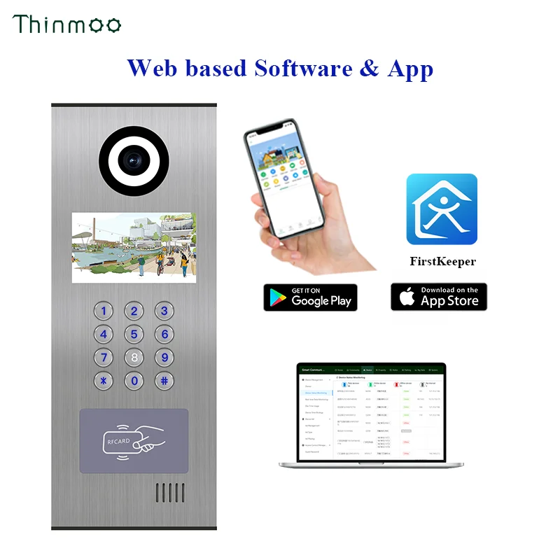 Thinmoo 4.3 Inch Android Video Door Phone with Ethernet Cable 4G SIP Intercom Remote Mobile App Access Control System Apartments