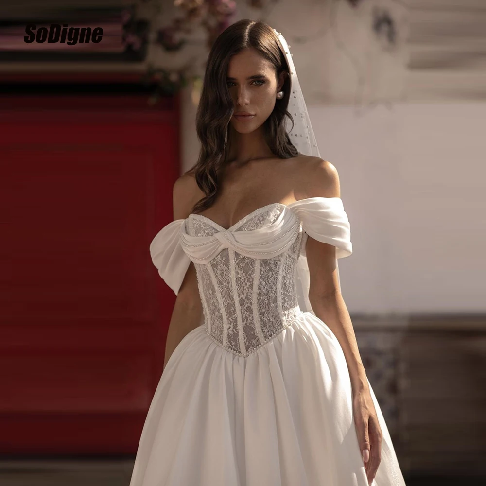

SoDigne A-line Satin Wedding Dresses 2026 Off Shoulder Sweetheart Bridal Dress Church Wedding Gown Robe De Mairee Customized