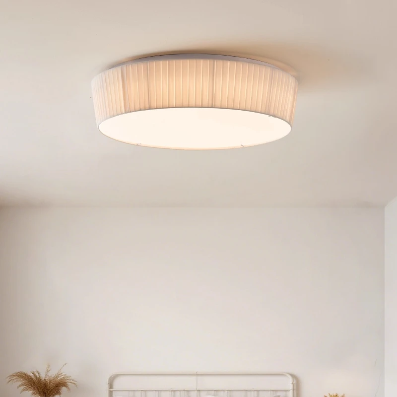 

French Rotundity Iron Base LED Ceiling Lights Pleated Fabric Lampshade Moden Living Room Bedroom Restaurant Kitchen Hanging Lamp
