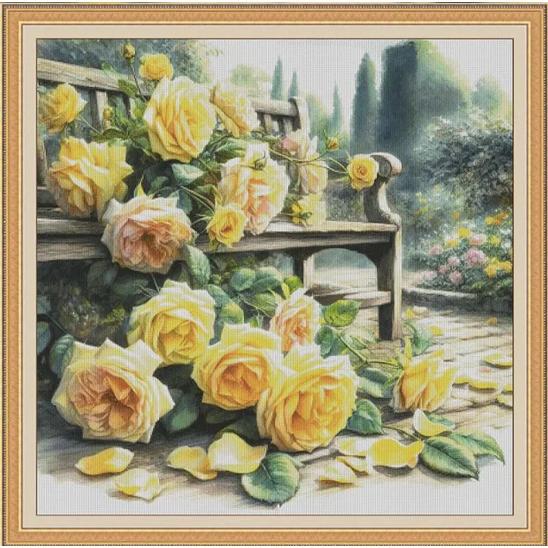 Yellow Rose 14CT 16CT Printed On Canvas Cross Stitch DIY Set Chinese Pattern Kit Home Needlework Embroidery 155 Colors