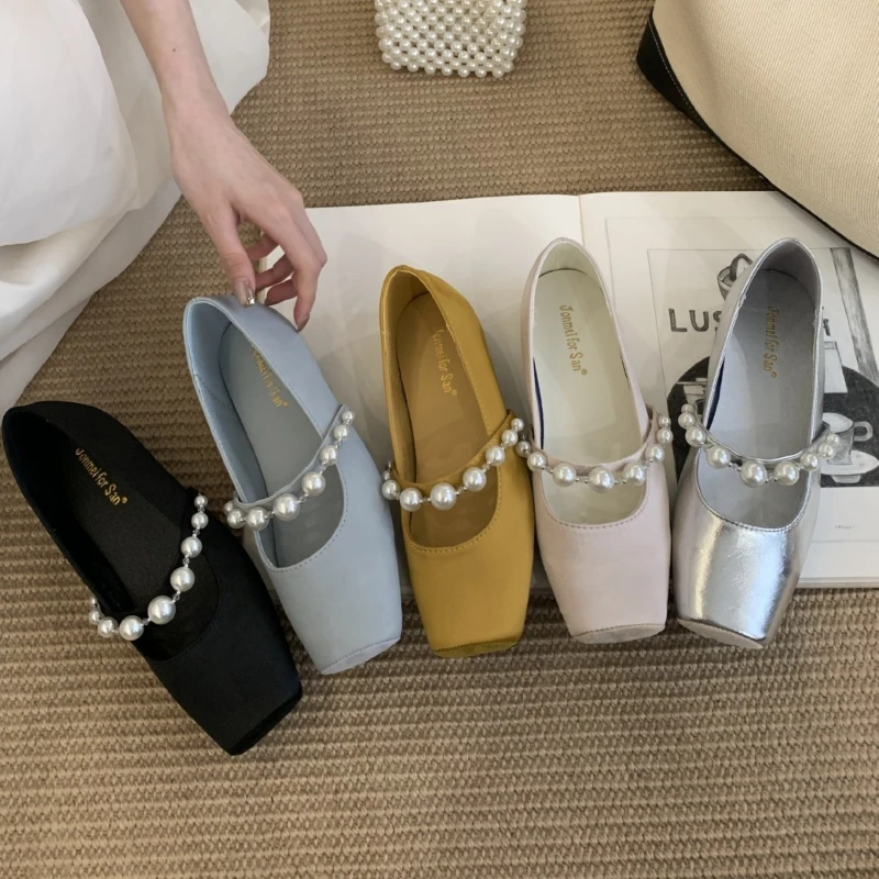 String Bead Punta quadrata Mary Jane Scarpe Calzature da donna Scarpe eleganti comode e poco profonde Moda donna Ballerine dolci da donna