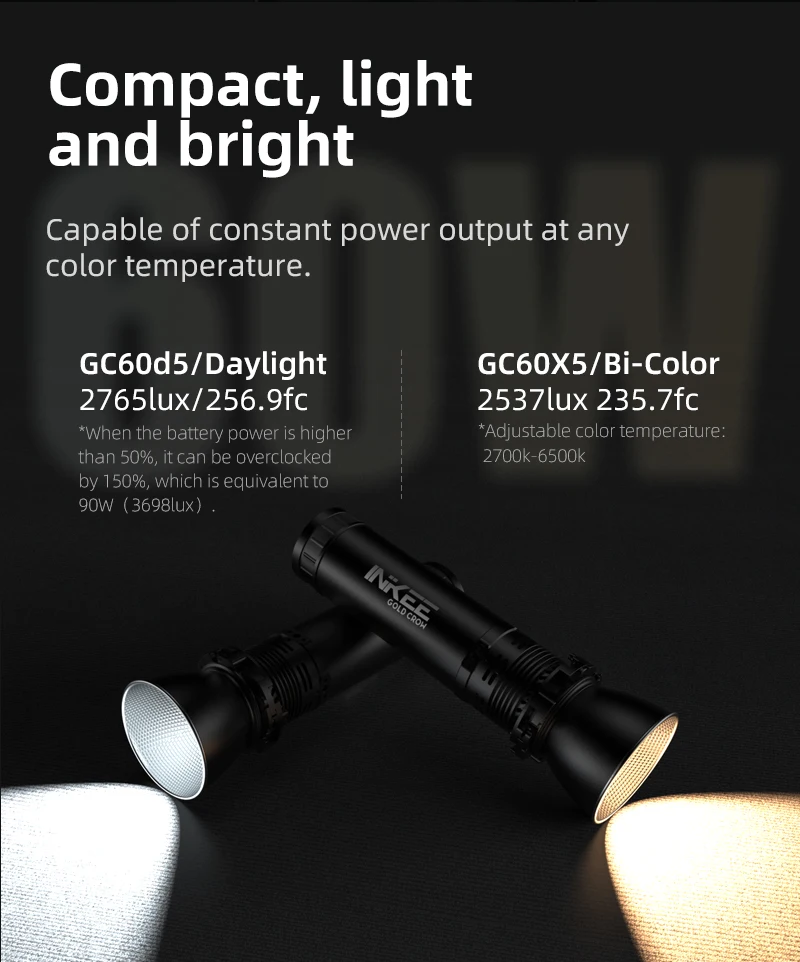 INKEE GC60 Waterproof Photo Studio Light 60W LED Video Light forWedding Camping Photography Outdoor Portable Fill Light