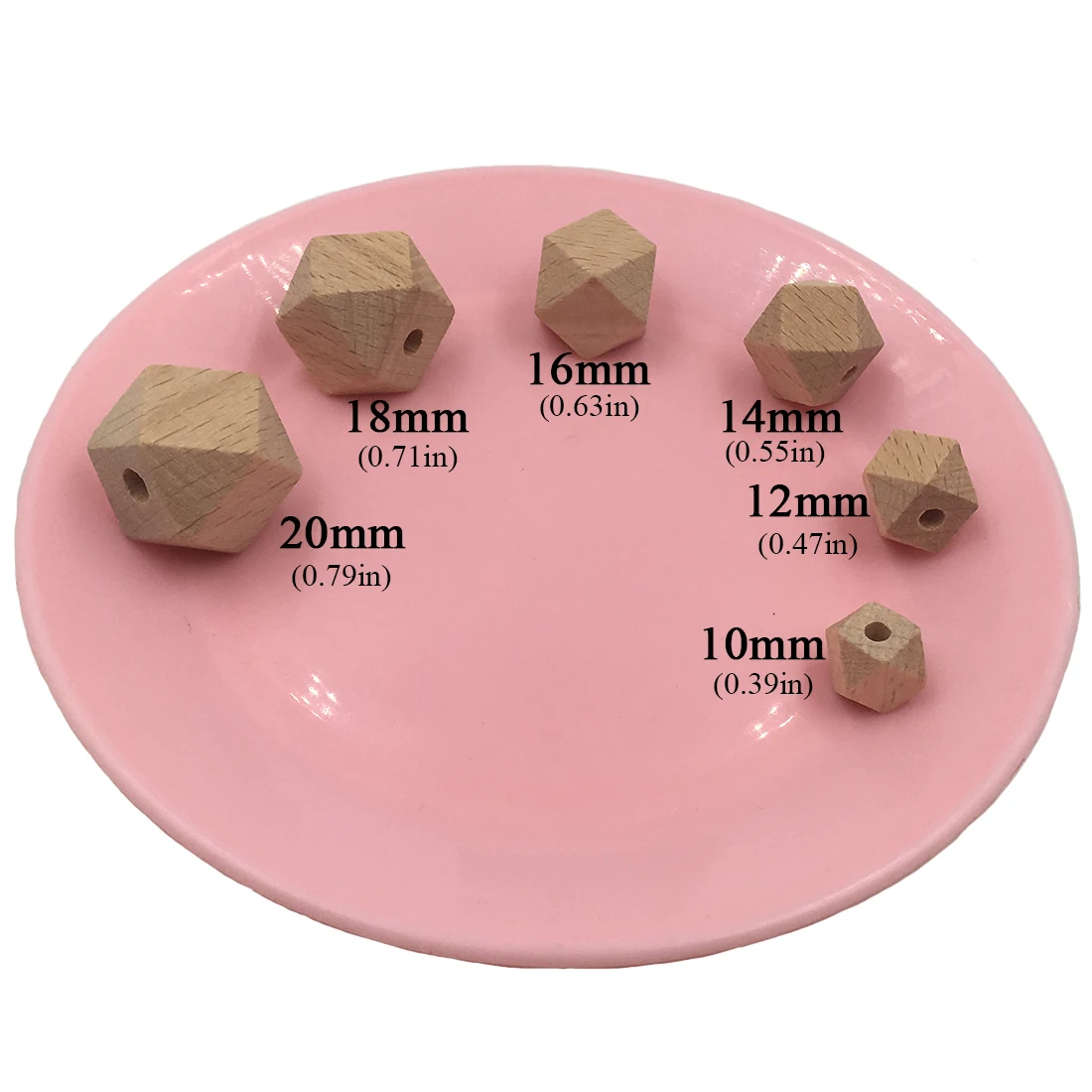 ABCPICK Faceted beech Wood Bead 100pcs 10-20mm Unfinished Natural Geometric Figure Polygon Wooden Beads For DIY Teether