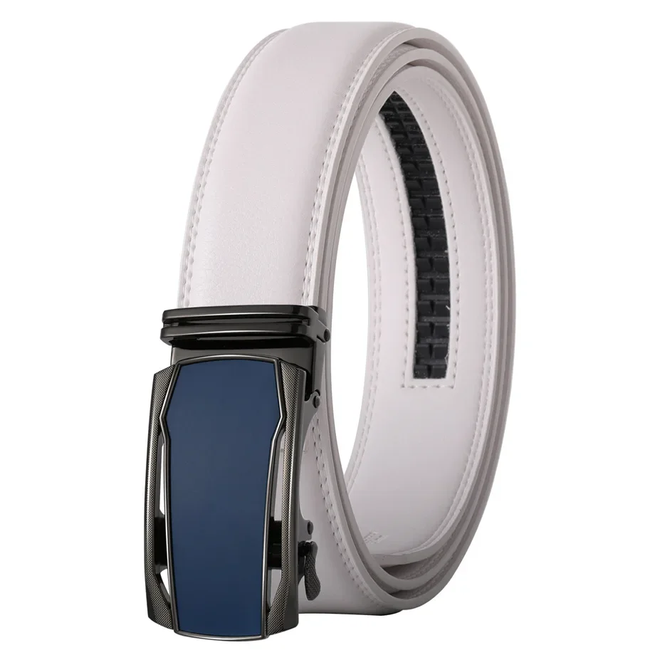 Plyesxale Brand Genuine Leather Belt Man Blue Black White Gray Men's Belt Designer Fashion Automatic Buckle Belts For Men B679