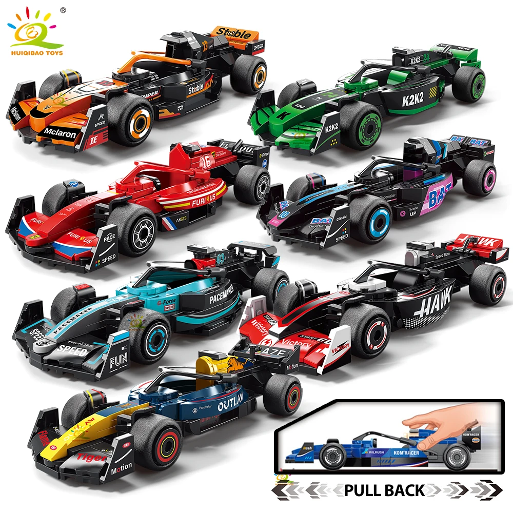 HUIQIBAO – Voiture de sport rétro classique à 6 tiges, à rétrofriction, en blocs de construction, modèle d'assemblage pour enfant, jouet éducatif