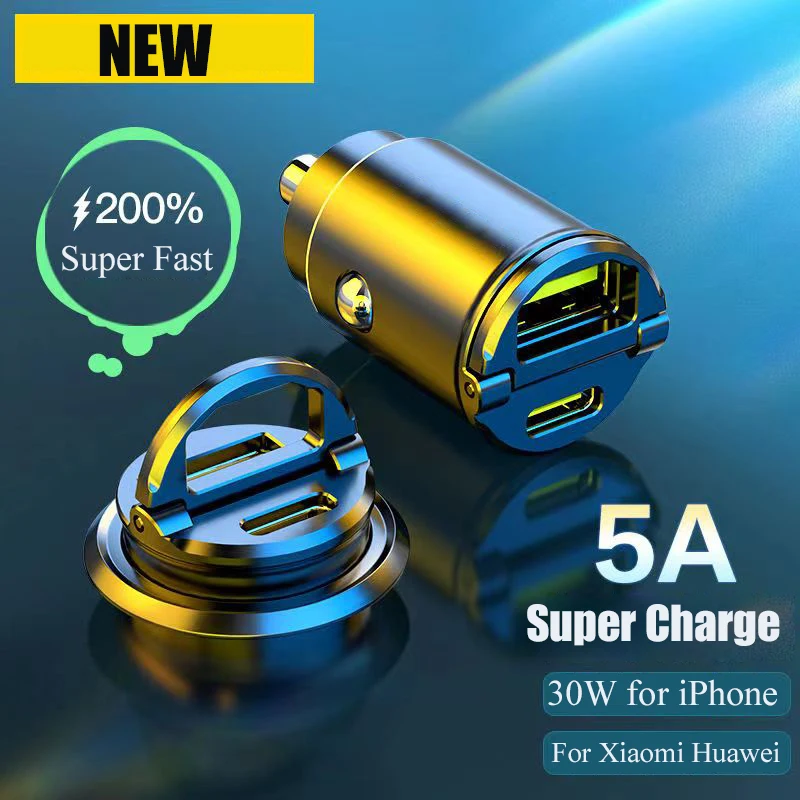 Unsichtbare usb c auto ladegerät adapter 130w mini supers chnelle ladung im auto für iphone ipad samsung oneplus oppo huawei vivo telefon