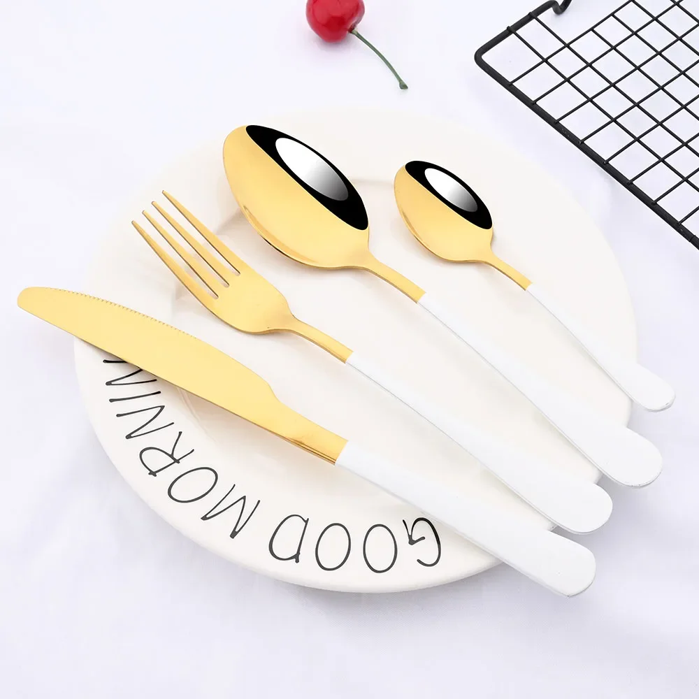 24pcs Black Mirror Dinnerware Stainless Steel Cutlery Fork Knife Spoon Tableware Flatware Silverware Set
