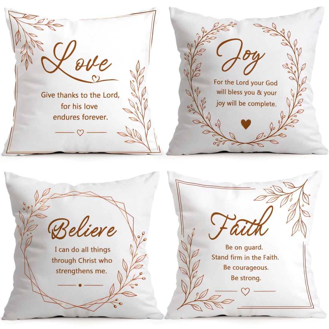Brown Tone Faith Text Design Cushions Pillowcase Polyester Cushion Cover Throw Pillow Pillowcover Home Car Sofa Decor