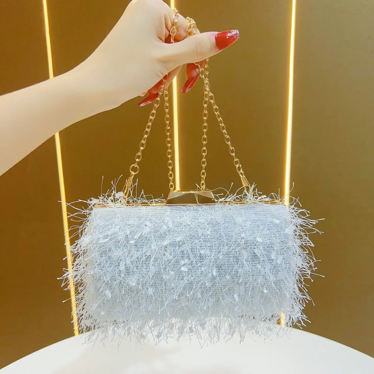 Glam strass perle pochette femmes plume sac de soirée célébrité fête bandoulière téléphone sac à main à la mode élégant fourre-tout à la mode