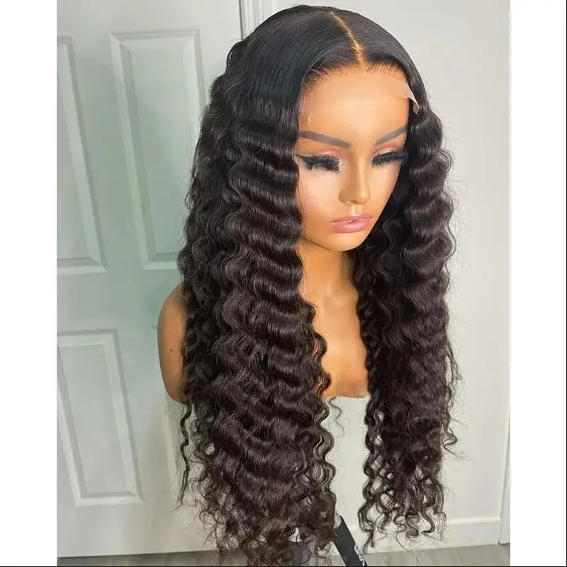 Perruque Lace Front Wig bouclée sans colle pour femmes, Deep Long, Natural Black, Soft, 180 Densité, Baby Hair, Degré de chaleur, Pre-Plucked, 26 ", 03/3