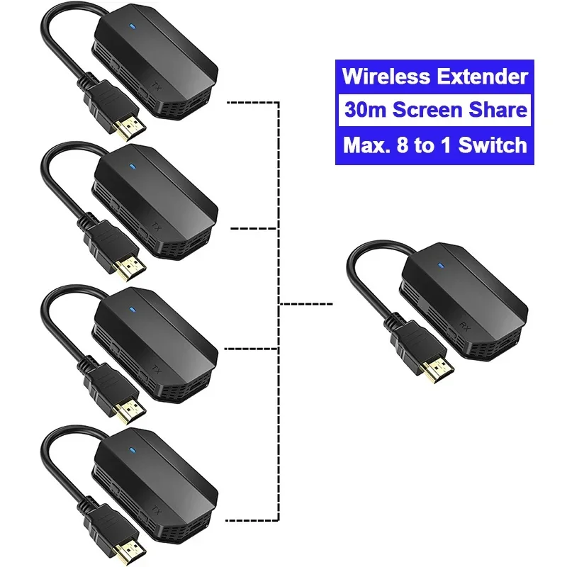 1080P 30m Wireless HDMI Extender Video Transmitter and Receiver Display Adapter Wireless Switch for PS4 Camera Laptop PC To TV