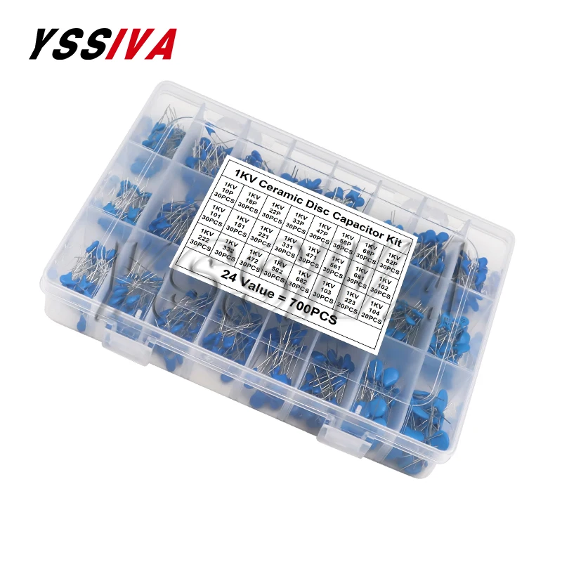 

700pcs 1KV 1000V High Voltage Ceramic Capacitor Kit 10PF-100NF 24Values Capacitance Assorted Set Sample Pack