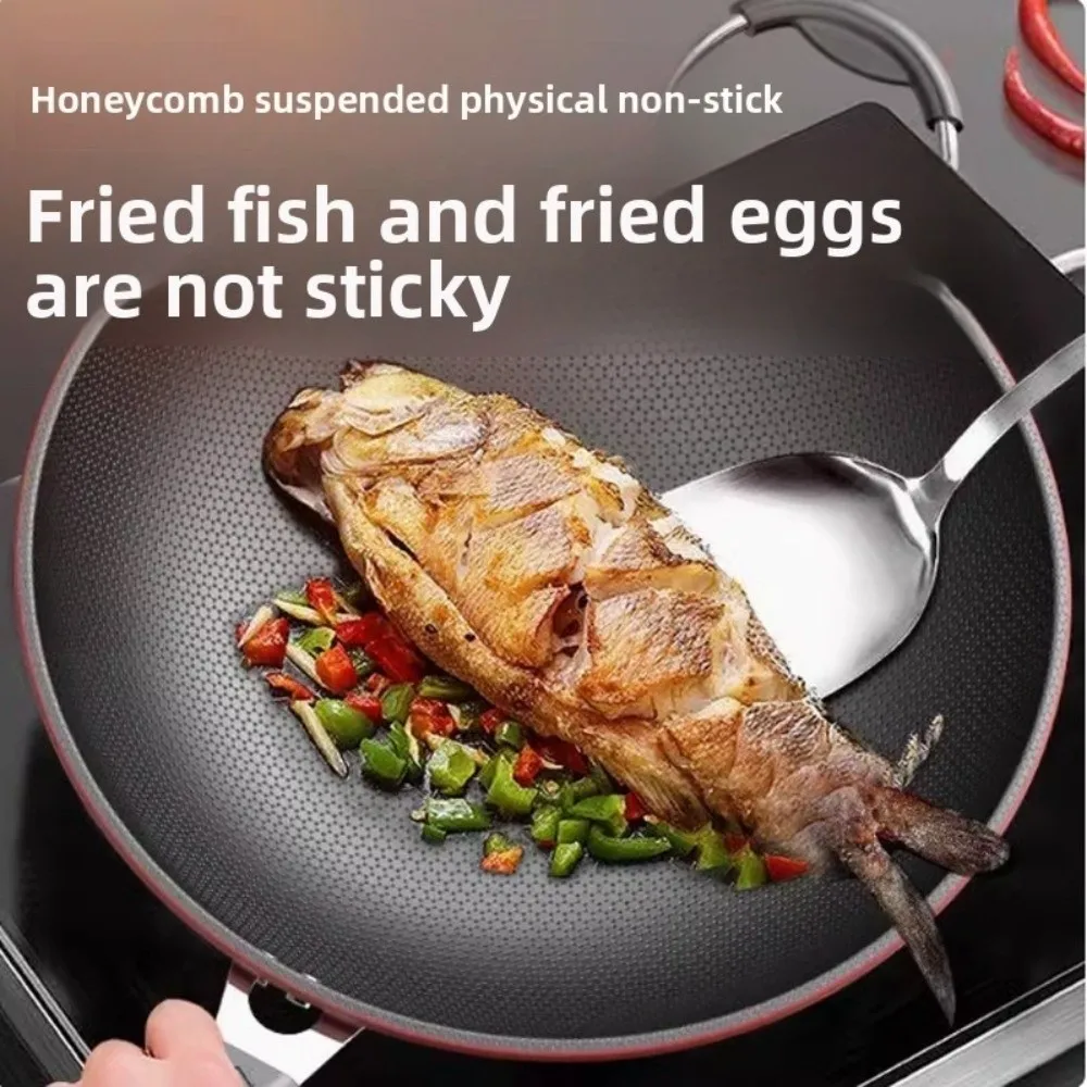 

30/32/34cm Cast Iron Wok Pan Easy to Clean Multi-functional Stir Fry Wok Cooking Tools Honeycomb Non Stick Frying Pan All Stoves