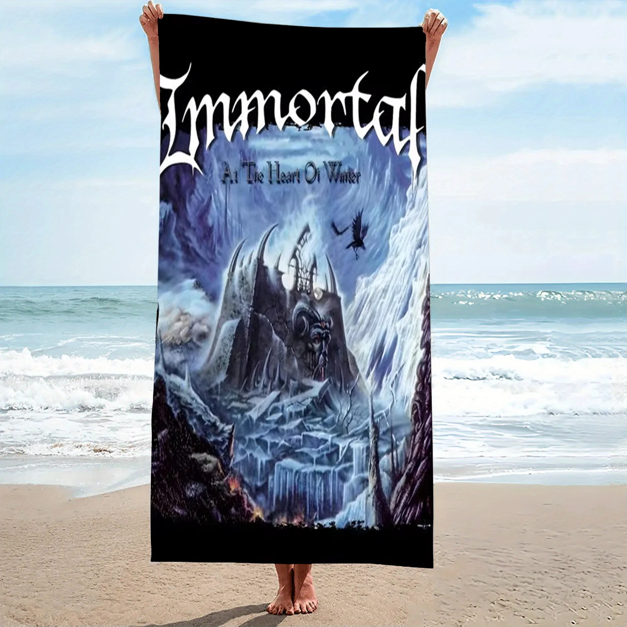 Immortal At The Heart Of Winter Frozen Album Beach Towel Microfiber Quick Dry Bath Towel For Pool Beach Travel Black Metal Fans