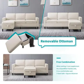 78" Modern Linen Sofa Set 6