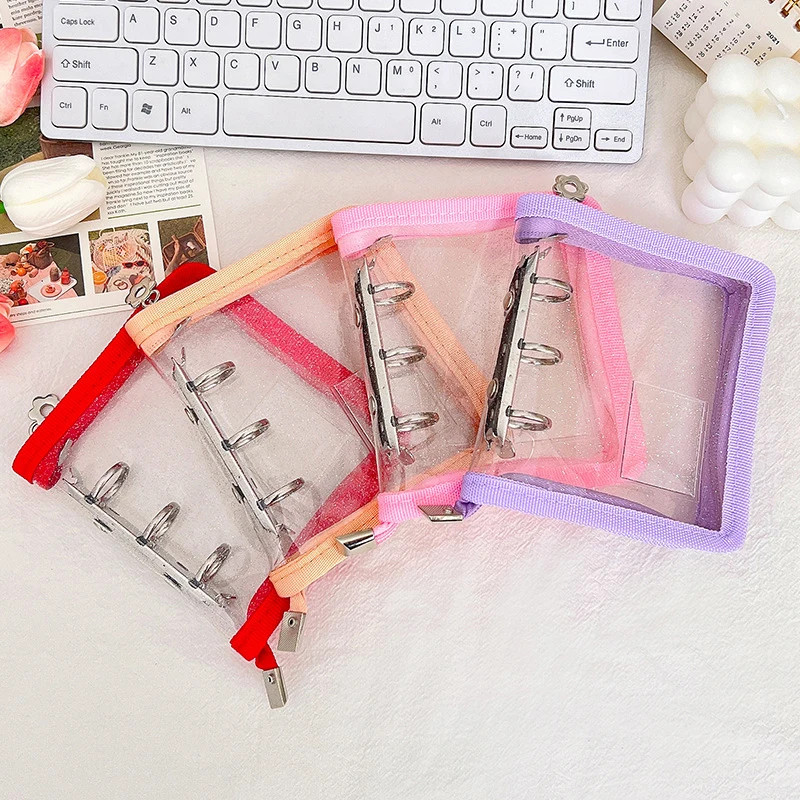 Transparent Notebook Cover Loose-leaf 3-hole Photo Album Binder Case Photocard Holder Collect Book Metal Binder Mini Zipper PVC