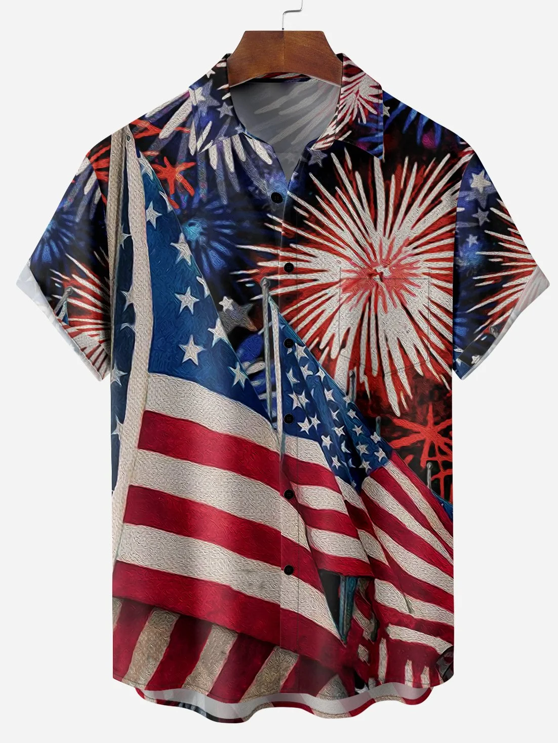 

American Flag Printed Men's Shirts Fashion Hawaiian Shirt Leisure Beach Eagle Shirt Retro Lapel Collar Oversized Men's Clothing