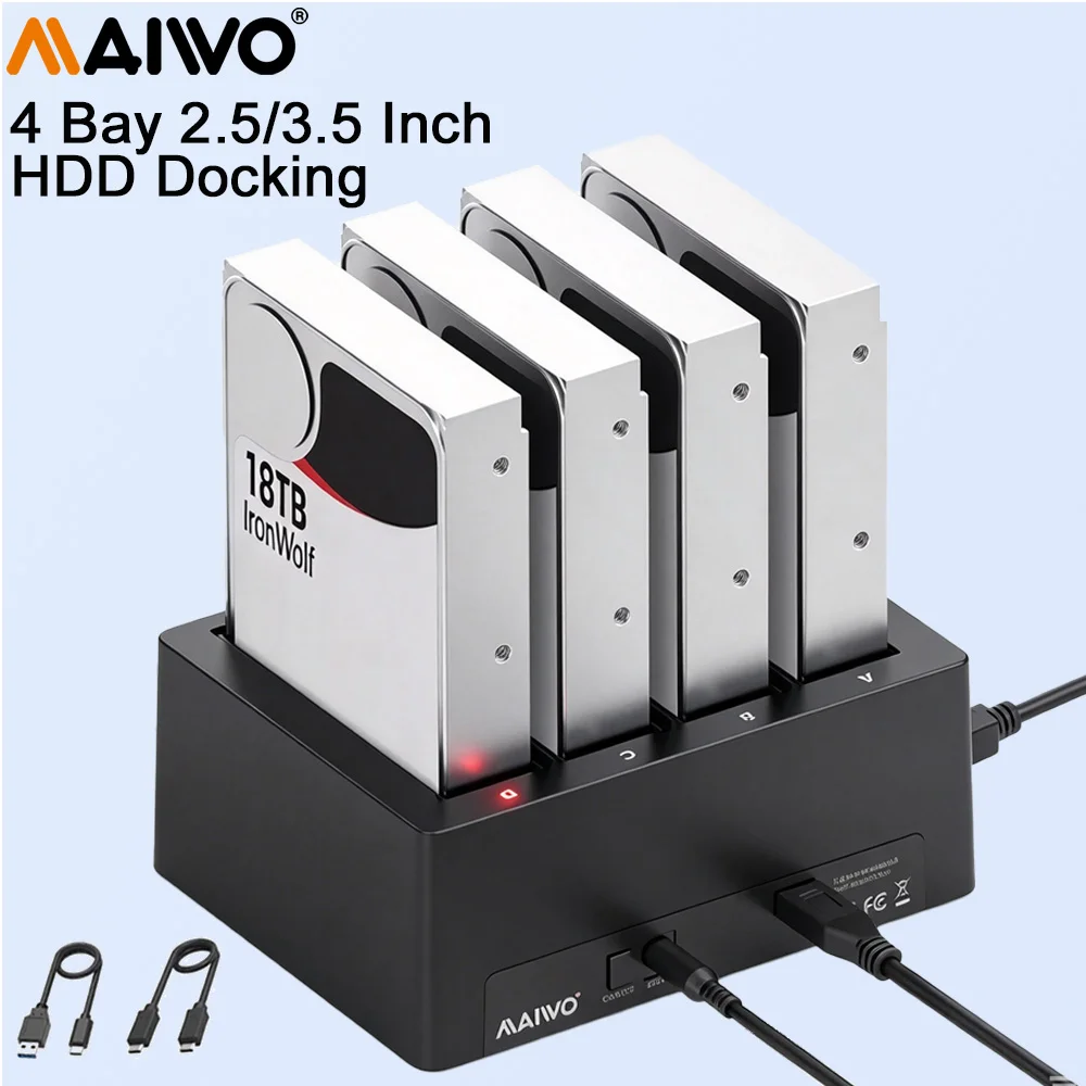 MAIWO 4 Bay HDD Docking Station USB 3.1 Type-C Gen2 2.5/3.5 Inch HDD Enclosure for 2.5 3.5 SSD Disk Case HDD Box Dock Hard Drive