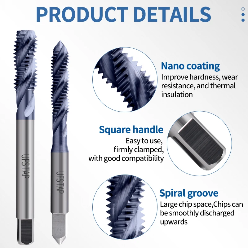 UFS TAP Lengthen SP M3-M18 x 80L 90L 100L 110L Carbide Tungsten Steel Tap JIS Standard Without Coating/TICN Spiral Fluted Tap