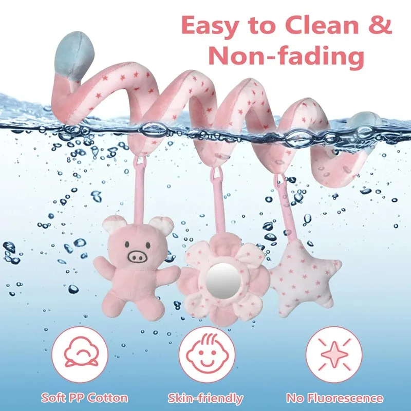 Assento de carro infantil bebê espiral atividade pendurado brinquedos carrinho barra berço berço móvel com espelho bb squeaker e chocalhos