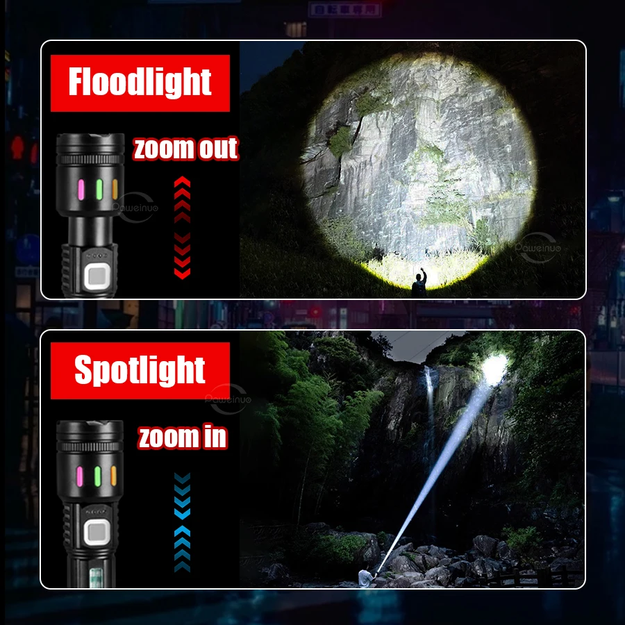 مصباح يدوي فائق السطوع عالي الطاقة LED أضواء زوومابلي طويلة المدى شعلة الطوارئ USB C قابلة للشحن انفصال 18650 بطارية #4