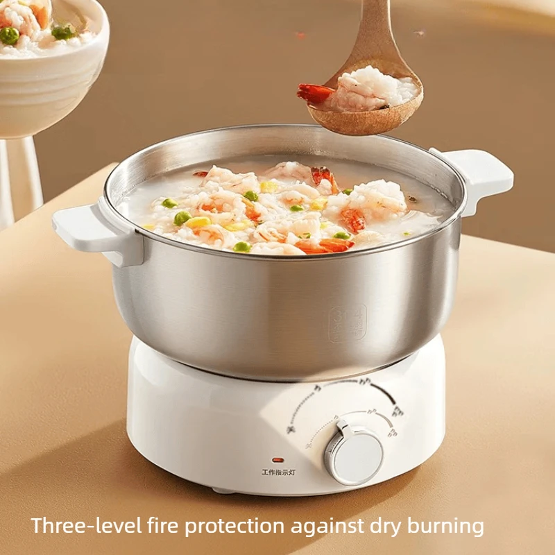 1-2 Person Steaming Boiling Multi-Function Home 2L 0-Coating Stainless Steel Electric Cooker, Detachable Mini Pot with Steamer,