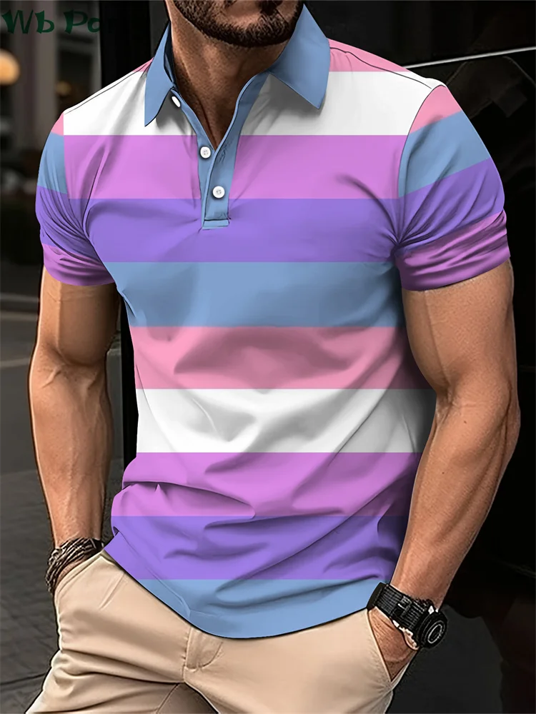 

Striped Print Men's Shirts Simple Shirts for Men Polo Street Men's Clothing Loose Mens Polo Shirts Casual Polo Shirt for Men Top
