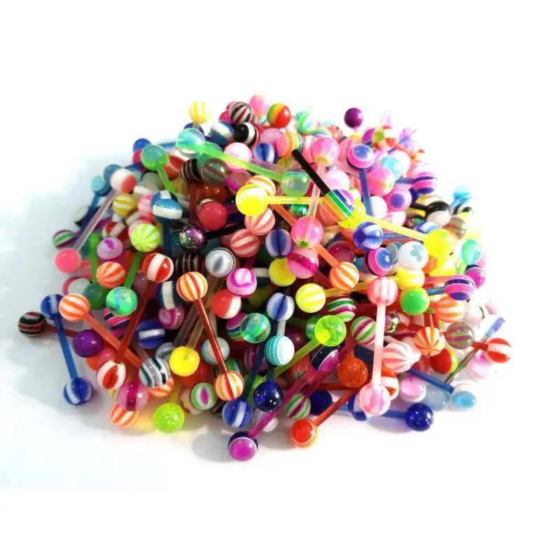 5/10/20PC Acrylic Tongue Ring Mixed Color Stainless Steel Tongue Piercing Barbell Wholesale Women Sexy Body Jewelry Gift