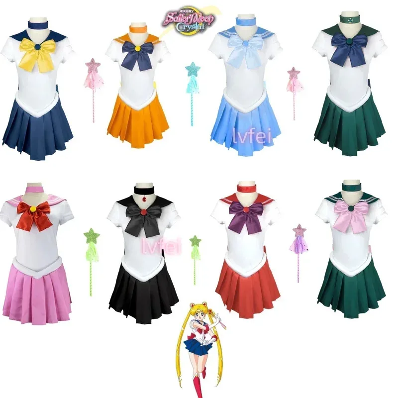 

Anime Sailor Moon Cosplay Costume Tsukino Usagi Uniform Dress Outfits Cosplay Yellow Wig Halloween Carnivl Party Women Kids