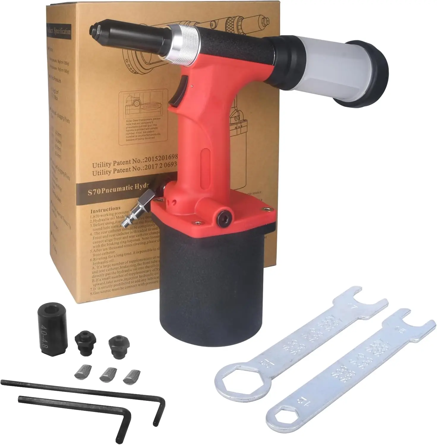 Rivet Gun S70 Heavy Duty Air Hydraulic Rivet Gun Professional Riveting Tool Air Power Tool with Waste Rivet Tube(No-Self-Suction