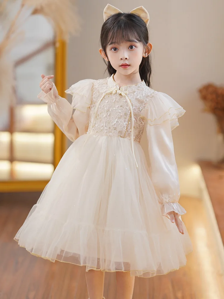 

Girls' new dress spring and autumn clothing fashion baby cheongsam princess dress new Chinese style dress pettiskirt