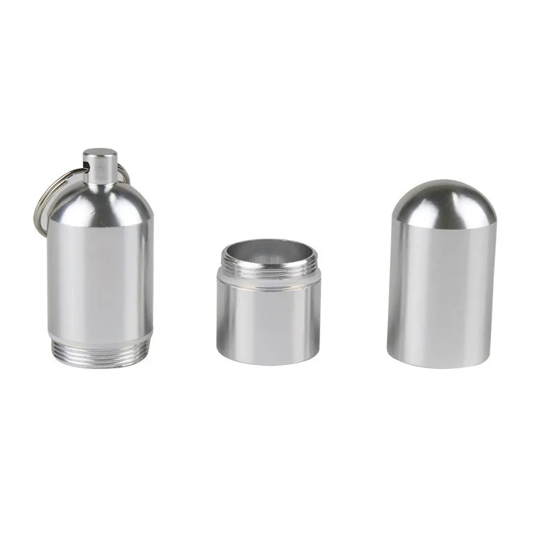 Silver Aluminum Alloy Cigarette Box Waterproof Cigarete Case Pill Toothpick Capsule Holder with Keychain Mens Gift