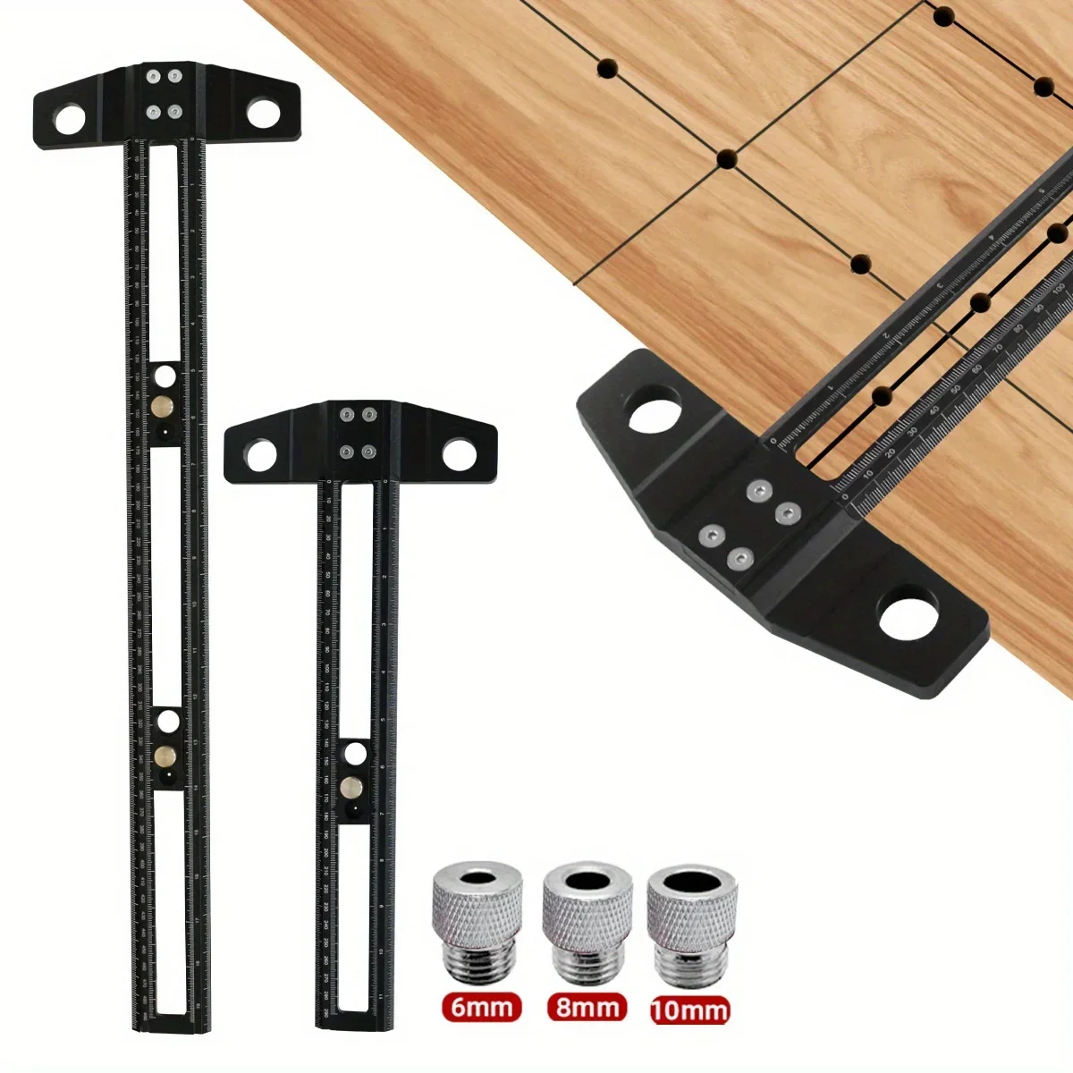 목공 2 in 1 드릴링 포지셔닝 채점 눈금자 - 조정 가능한 T 스퀘어 - 알루미늄 스크라이버 마킹 게이지 도구