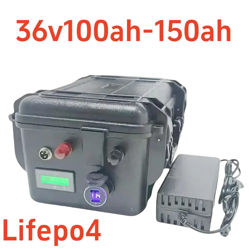 

Waterproof 36V 150Ah 100Ah 120Ah LiFepo4 lithium battery pack with BMS for fishing boats solar system motor EV RV+10A charger