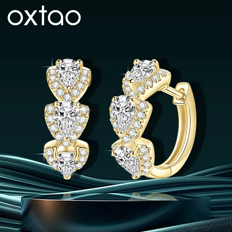 OXTAO Pear Shape Zirconia Hoop Earrings for Women Moissanite Dangle Earrings Wedding Party Anniversary Jewelry 14K Gold Filled
