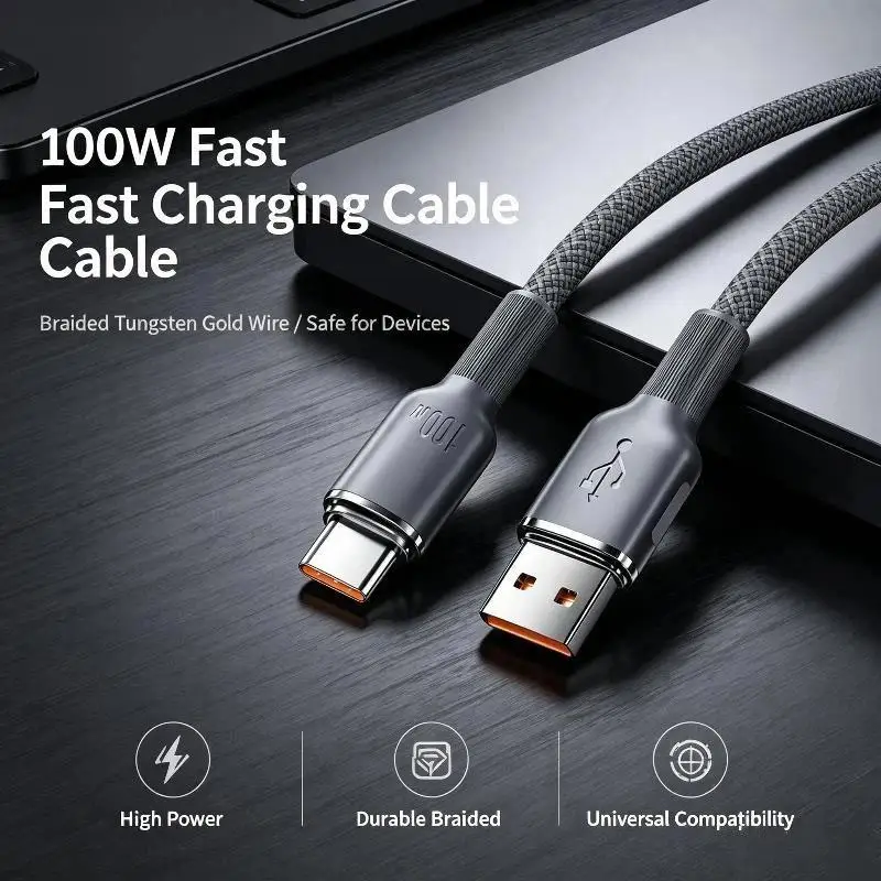 100W PD USB C to C Quick Charging Cable High Flexibility Tangle-Free Cord for Smartphone Laptop Car Charging Use