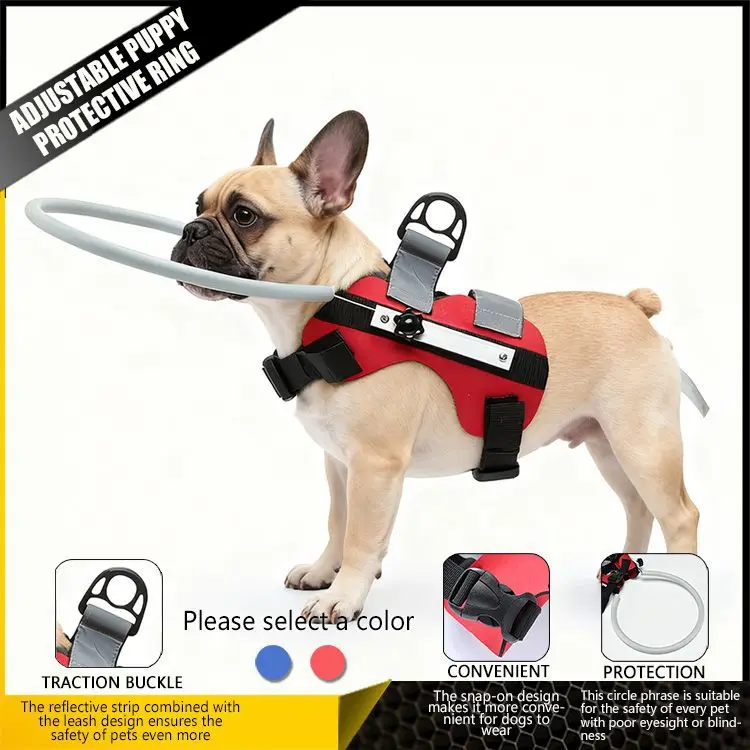 Portable adjustable anti-collision protection ring, helps blind pets avoid obstacles and reduce injuries while moving.