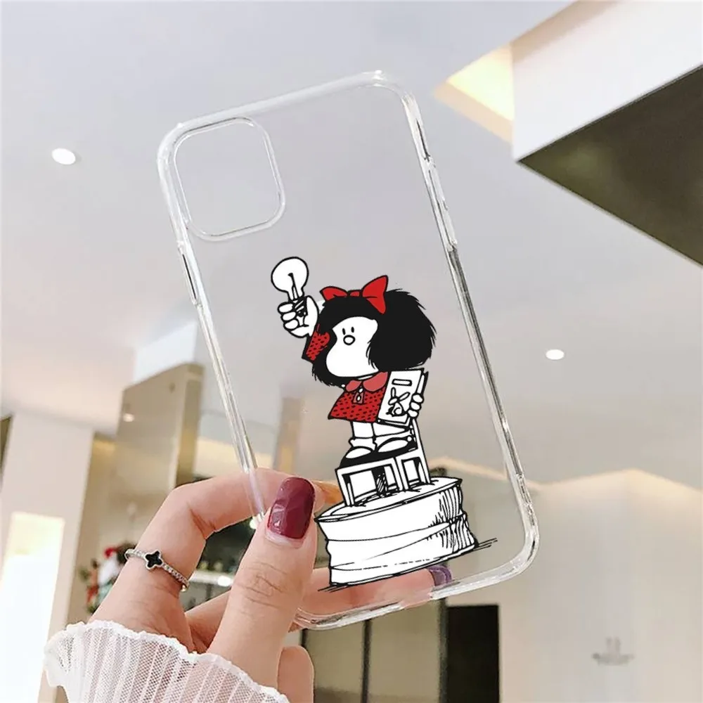 Cute Mafalda Phone Case For Iphone 15 11 13 14 Pro Max 7 8 Plus X Xr Xs Max Se2020 12mini Transparent Cover image 5