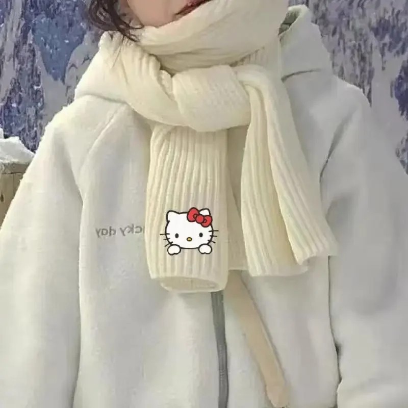 Kawaii Saburo Hello Kitty Peripheral Embroidery Knitted Scarf Cartoon Wool Scarf Couple Scarf Girl Christmas Birthday Present