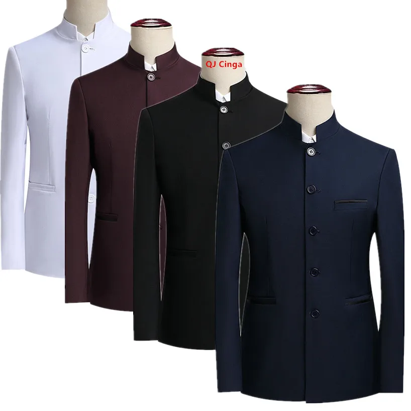 

Black Stand-up Collar Men Retro Suit Jacket, Asian Size Slim-fit Blazer Coat, Single-Breasted Long-Sleeved Overcoat M-5XL
