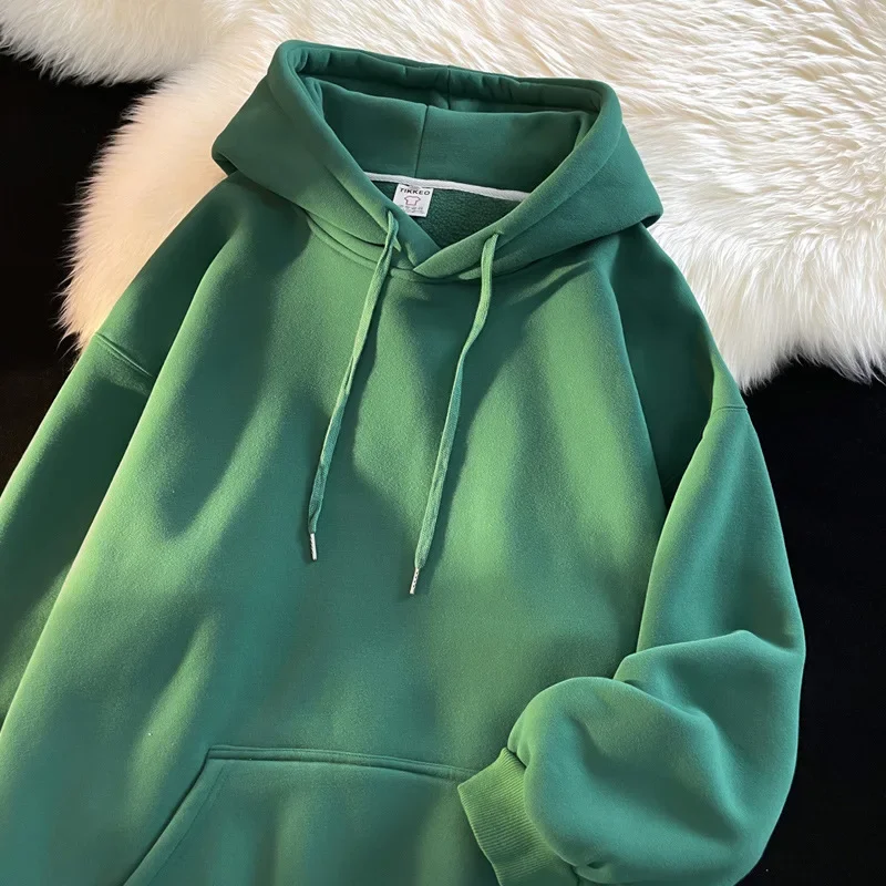 Men's Autumn/winter Solid Color Sweatshirt Oversized Hooded Jacket High Graded Fleece Lining Casual Style Loose Fit