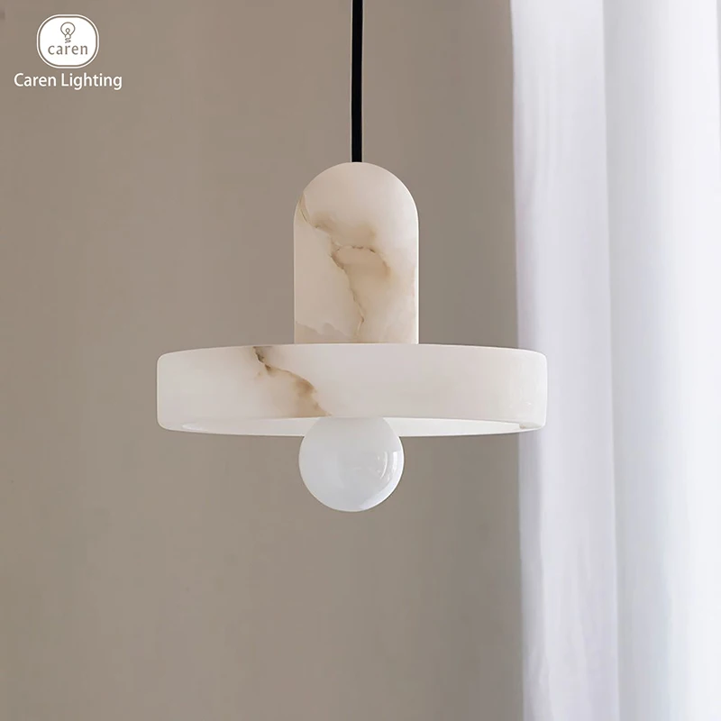 Caren Lighting natural alabaster marble stone Calcite Minimalist Pendant Light Elegant pendant chandelier warm glow Luxury