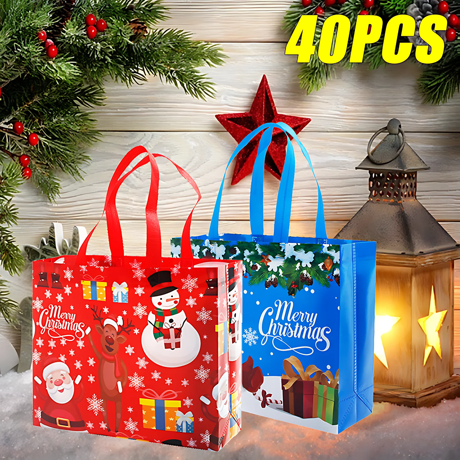 40PCS Christmas Tote Bags Gift Bags Gift Wrapping Bags Gift Bags Christmas Gift Organizers Candy Bags Christmas Decorations