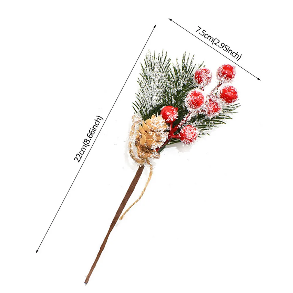 10Pcs Christmas Accessories Pine Needle Pine Cone Artificial Flower Berry Red Fruit Branch for Home Christmas Wedding Decoration