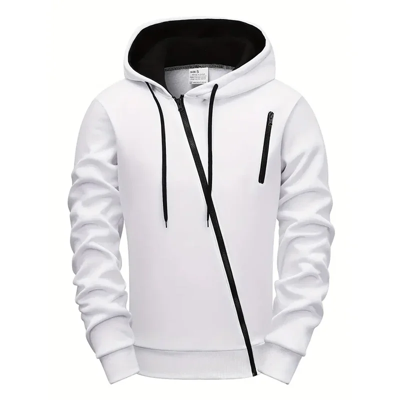 2025 Hot Sale Men's Hoodie Creative Diagonal Zipper Sweatshirts 2025 Autumn Winter Male Daily Casual Sporty Motorcycle Outwear