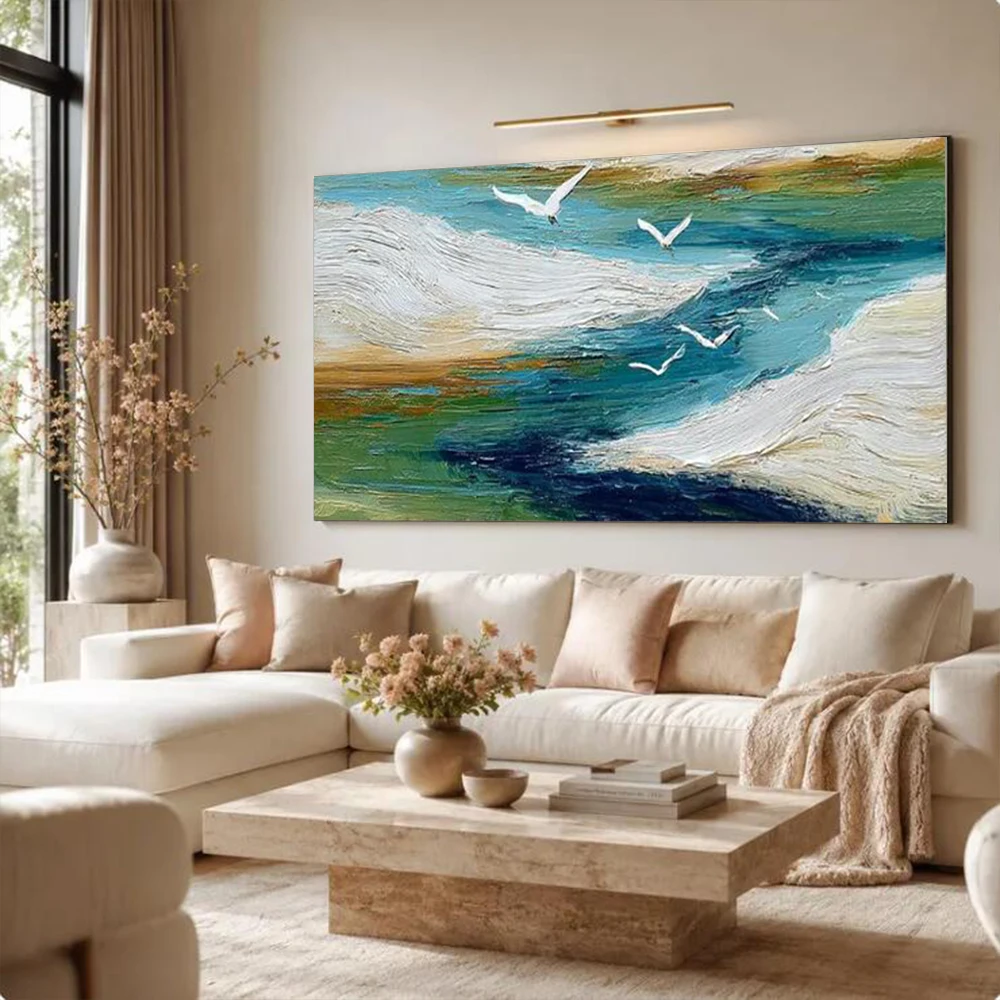 100% Handmade Abstract Oil Painting On Canvas Seagulls And The Sea Wall Art Picture Decor Living Room Scenery Mural Home Artwork