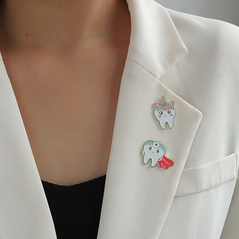 Lovely Tooth Enamel Pin Rabbit Animal Dentist Brooch Badge Metal Accessories Lapel Pin Backpack Hat Gift Doctor Nurse Jewelry image 6