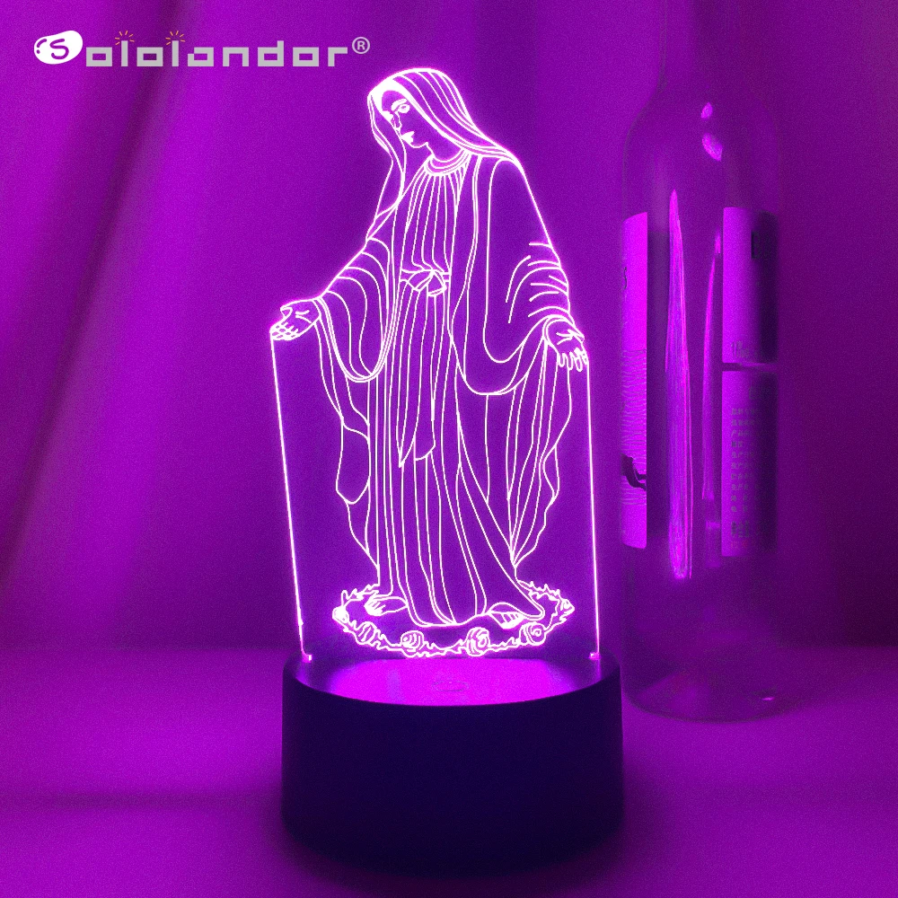 3D Night Light Jesus Illusion Lamp 7 Colors Changing Remote Control Led Christian Decorative Table Lamp Christian Prayer Lamp